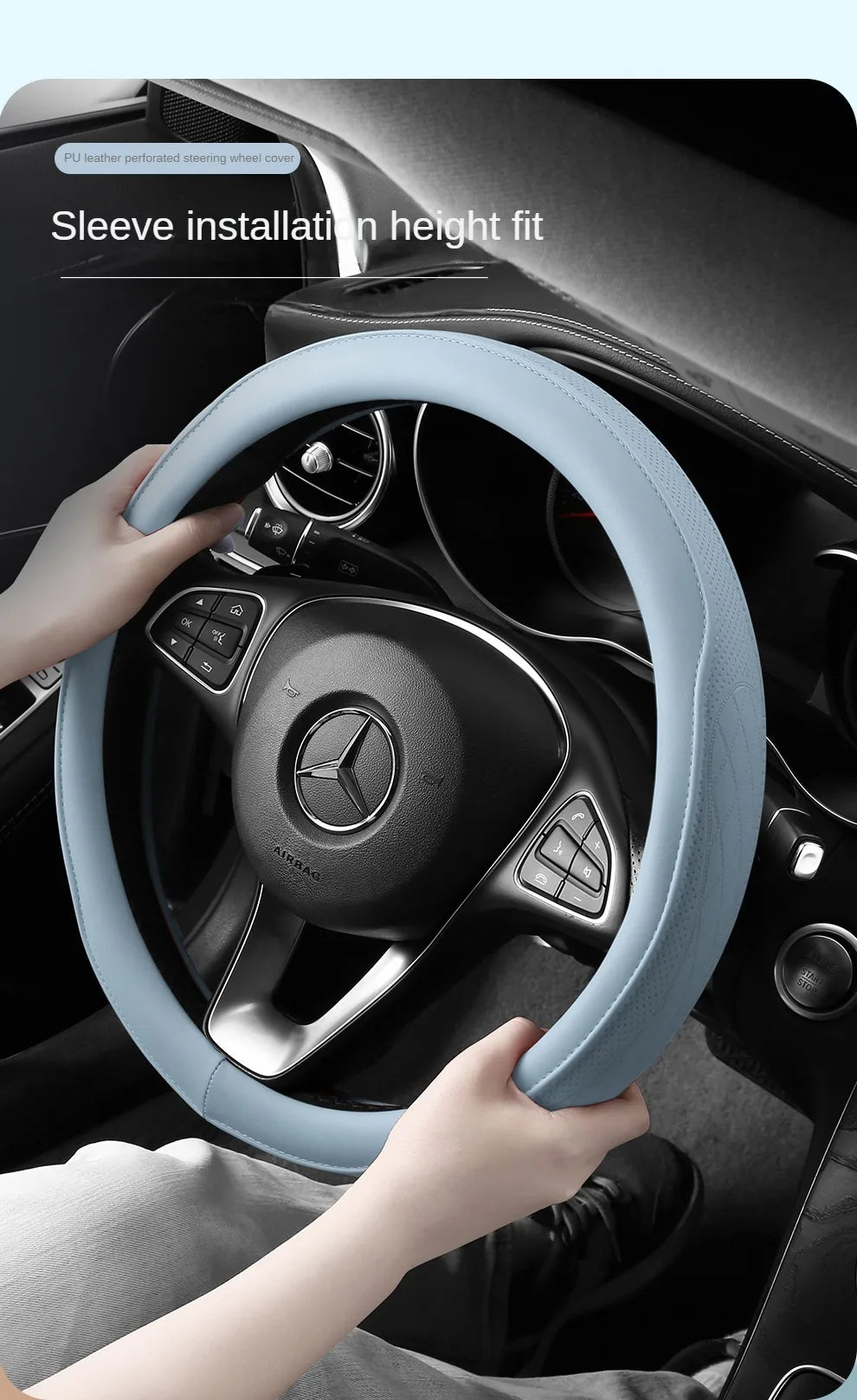 Napa Leather Perforated Patchwork Car Steering Wheel Cover, Non-slip, Breathable, Universal 15 Inch (Approx. 38.1cm)