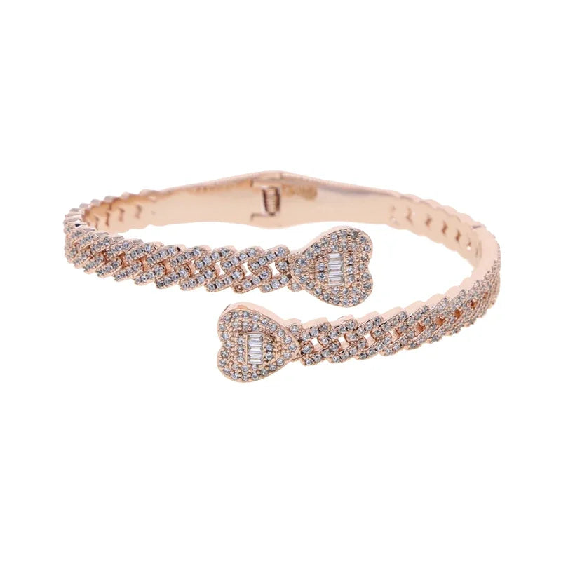 Iced Out Cuff Bangle Paved Setting Bling Cz Cubic Zirconia Wrist Cuban Chain Link Bracelets Fashion Hip Hop Jewelry for Women