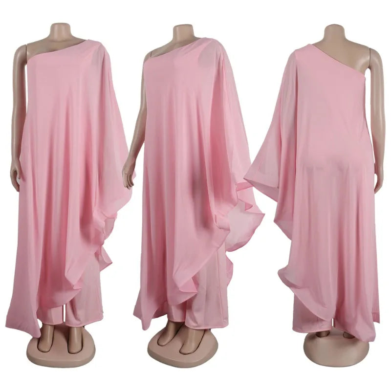 Sexy Chic Women One Shoulder Jumpsuit Chiffon Long Sleeve Prom Party Clothes Designer One Piece Ruffles Rompers 2023