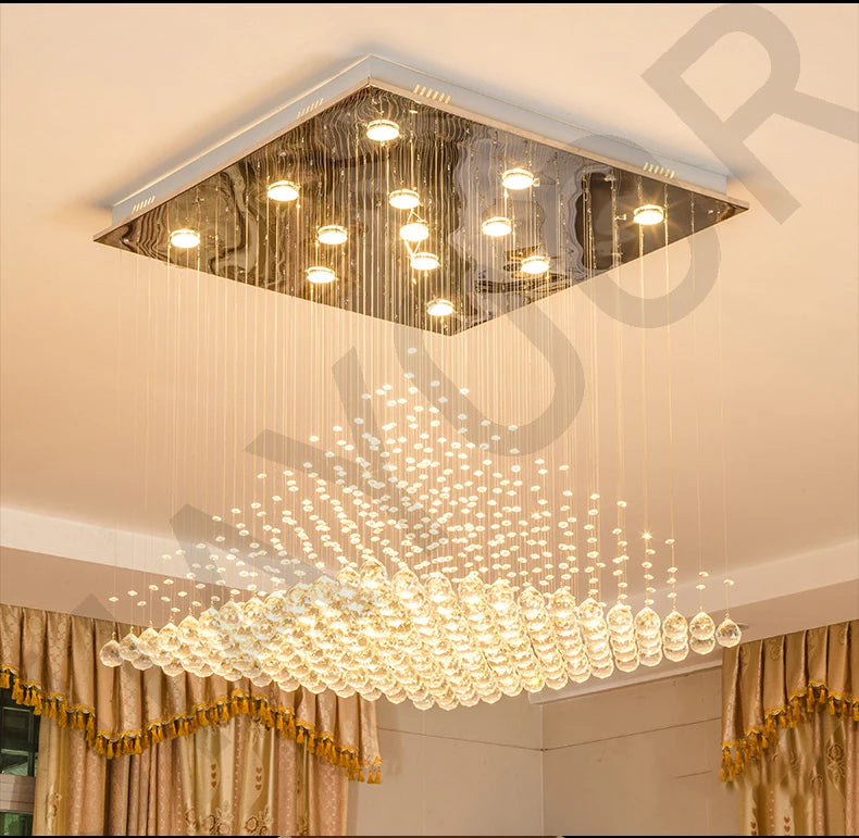 Chandelier K9 Crystal Pendant Ball Square Chandelier Lighting Fixture Raindrop Curtain Glass Chandelier LED Light