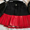 Y2K Womens Street Clothing Heart shaped Leather Clothing Two Punk Jacket Cut Denim Patchwork Retro Pleated Mini Skirt Jacket Set