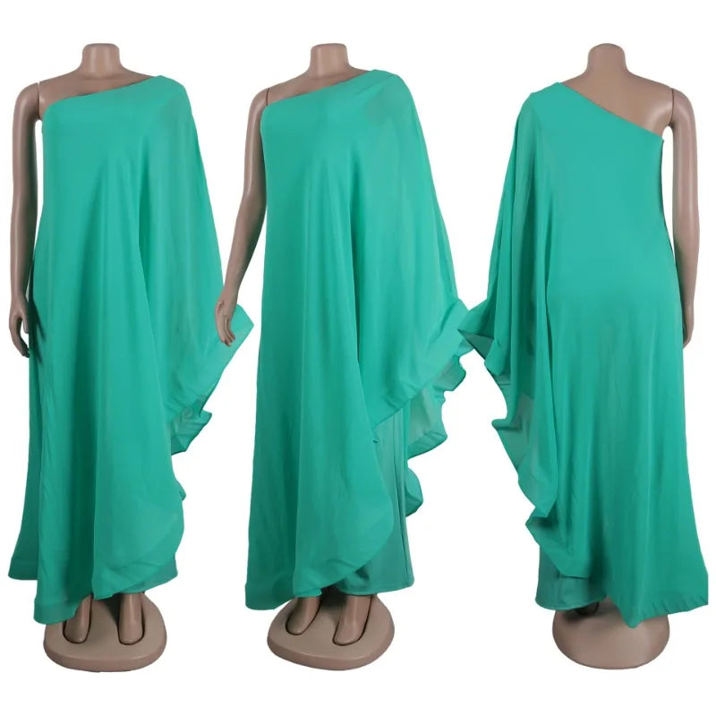 Sexy Chic Women One Shoulder Jumpsuit Chiffon Long Sleeve Prom Party Clothes Designer One Piece Ruffles Rompers 2023