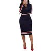 Women's Retro Long Sleeve Zipper Stitching Sexy Hip Casual Dress Fashionable Elegant Style