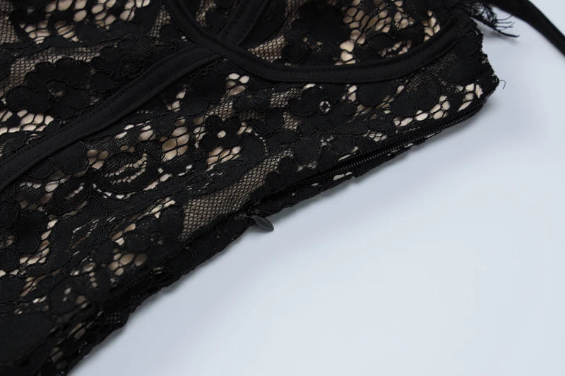 Dulzura Strap Lace  Mini Dress Patchwork Bodycon Party Elegant Club Outfits Y2K Clothes 2023 Summer Women Clothes Drop Shipping