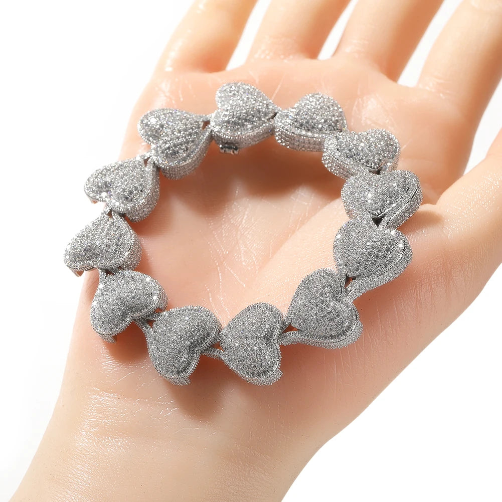 UWIN Jumbo Iced Out Heart Bracelet for Women Paved Setting Cubic Zirconia Bangle for Men Hip Hop Jewelry for Gift