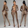 HLJ Sexy Backless Lace Up Leopard Bodycon Jumpsuits Women O Neck Long Sleeve Skinny Pants One Piece Playsuits Fashion Overall