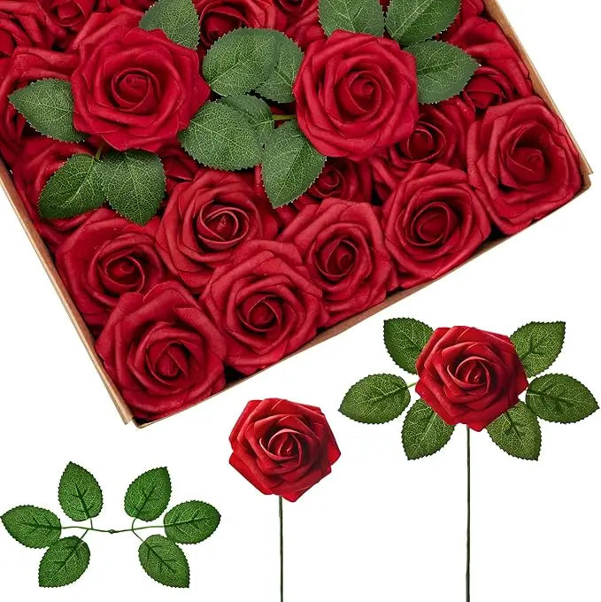 50-200PCS Artificial Roses Flowers Foam Flowers with Stems Fake Roses for DIY Wedding Bouquets Centerpieces Valentine's Day
