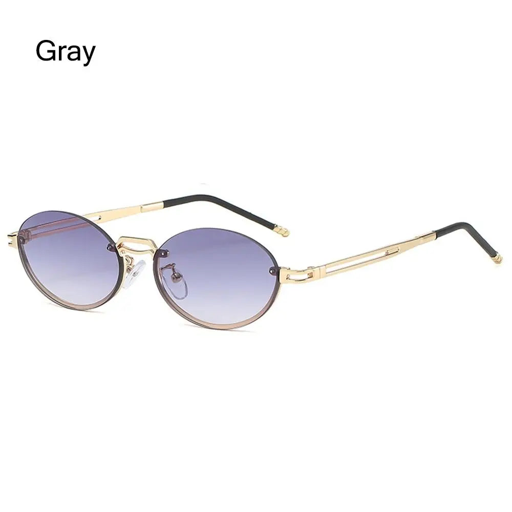 Vintage Metal Punk Sunglasses Rimless Oval Sun Glasses Trendy Frameless Shades UV400 Protection Gradient Glasses