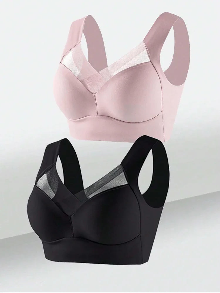 2PCS Women Lace Sport Bras Plus Size Seamless Bra Bralette Backless Lady Brassiere Vest Female Gather Shock-Proof Wireless L-5XL