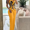 Spring Summer Sleeveless Suit Fashion Print Two Piece Sets Women Sexy V-neck Button Metal Sling Top & Wide Leg Pants Outfits