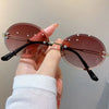 Vintage Metal Punk Sunglasses Rimless Oval Sun Glasses Trendy Frameless Shades UV400 Protection Gradient Glasses