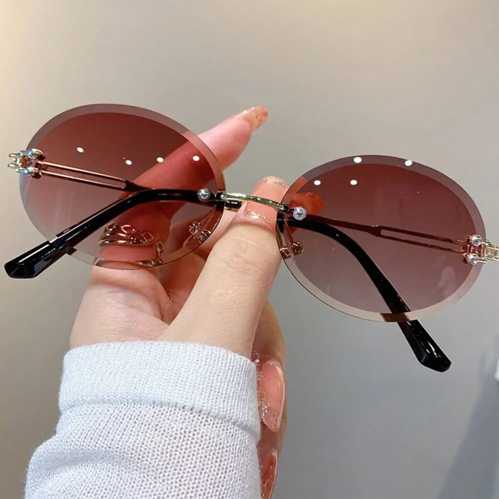 Vintage Metal Punk Sunglasses Rimless Oval Sun Glasses Trendy Frameless Shades UV400 Protection Gradient Glasses
