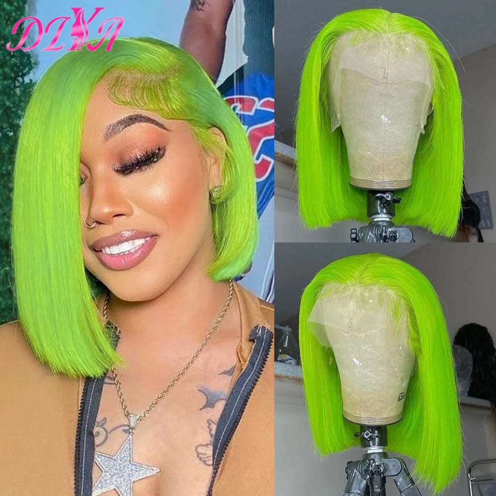 Blue Bob Wigs Human Hair 13x4 HD Lace Frontal Wig Human Hair Pre Plucked 180% Density Straight Short Blue Bob Wigs for Women