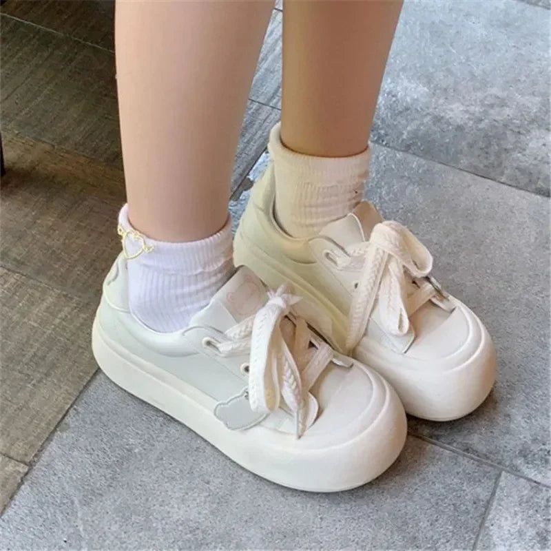SHANPA Platform Sneakers Women Fashion Pink Sweet Korean Style Shoes for Women 2024 Autumn Versatile Comfortable Niche Shoes