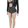 Beyprern Gorgeous Rhinestone Jacket Bra Top And Matching Shorts Set 3 Pieces Outfits For Women Sparkle Crystal Tracksuits Set
