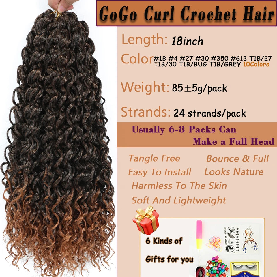 Beach Curl Crochet Hair Gogo Curl Crochet Hair 18 Inch Ombre Brown Blonde Bug Ginger T30 Synthetic Deep Wave Twist Crochet Braid