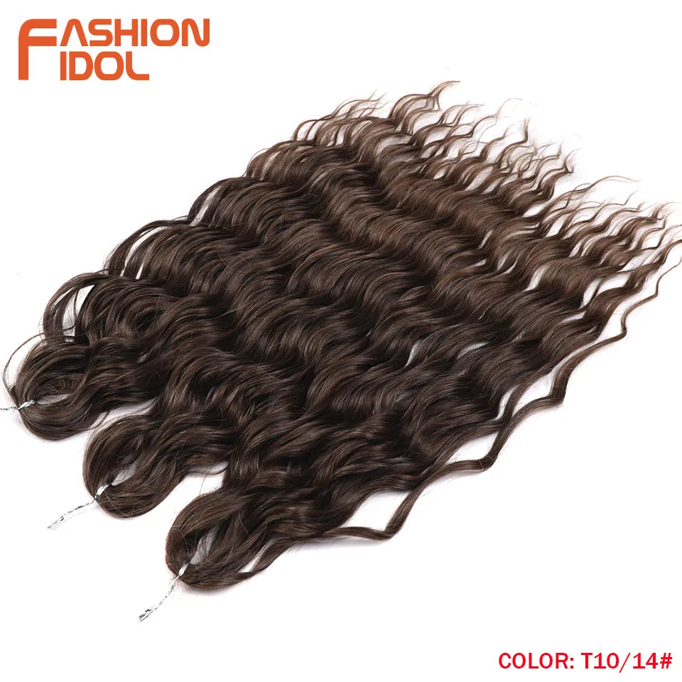 FASHION IDOL 24 Inch Synthetic Hair Water Wave Braiding Hair Extensions Ombre Rainbow color Deep Wave Curl Twist Crochet Hair