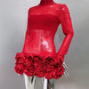 2024 New Sexy Mesh See through Stereoscopic Flowers Red Mini Evening Dress Sweet Woman Birthday Party Dress Performance costume