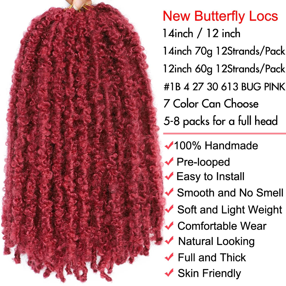 14 12 inch Butterfly Faux Locs Crochet Hair Braids Pre looped Distressed Goddess Butterfly Soft Locs Crochets Braids Cheveux Lok