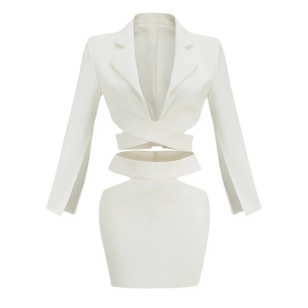 sets for women 2 pieces Sexy Lapel Long Sleeve Jackets + High Waist Hollow Out Skirts Set 2024 Woman Clothes Women's Suits