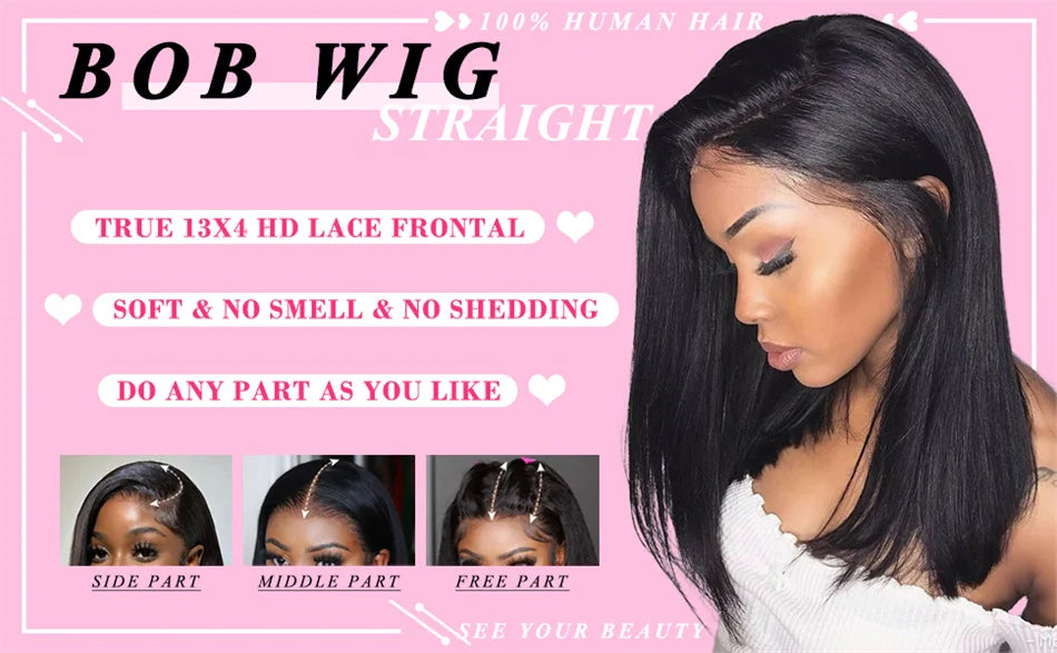 12A Double Drawn 210% Density Bone Straight Hair Bob Wig 13x4 Lace Front Wig 10-16 Inches Chocolate Brown Human Hair Wig