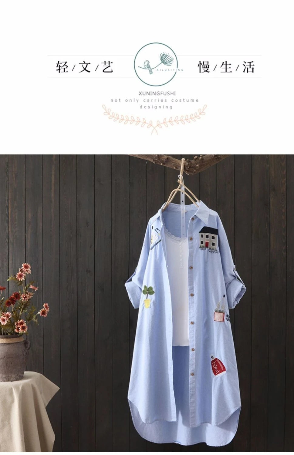 Women Cotton Embroidery Loose Long White Shirts 2025 Spring Autumn New Casual Office Lady Blouse Female Top Loose shirt