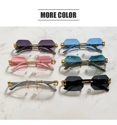 Hexagon Rimless Sunglasses Square Women Retro Men Sun Glasses Brand Designer Eyewear UV400 Shades Oculos Female Gafas