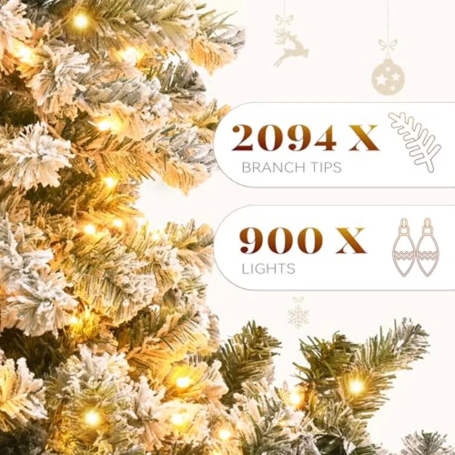 Prelit Snow Flocked Artificial Full Christmas Tree 9ft with Remote Control Christmas Pine Tree with 11 LightModes 2094 Branch T