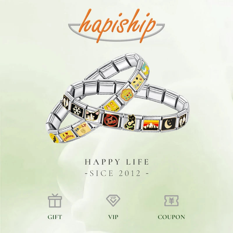 Hapiship 2024 Women's Jewelry 9mm Width Itanlian Elastic Star Heart Butterfly Charm Bracelet Fashion Stainless Steel Bangle ST-