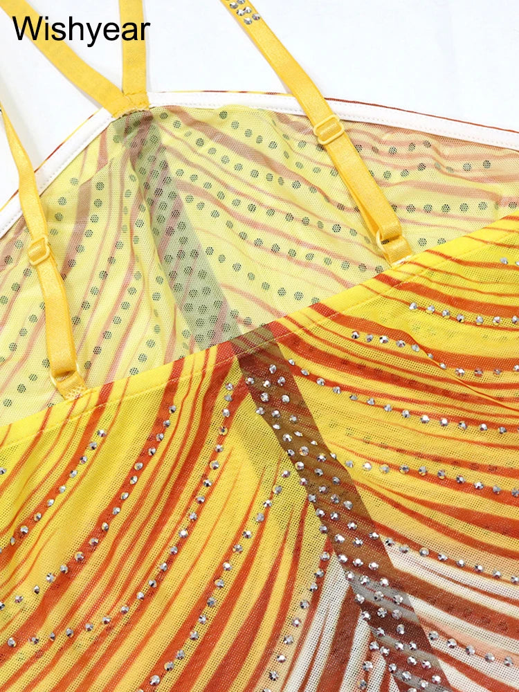 New Gradient Rhinestone Tie Dye Print Halter Mermaid Long Dresses Women Backless Sleeveless Slim Birthday Party Prom Vestidos
