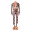 HLJ Sexy Backless Lace Up Leopard Bodycon Jumpsuits Women O Neck Long Sleeve Skinny Pants One Piece Playsuits Fashion Overall