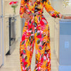 2024 Spring Summer New Long Sleeved Printed Suit For Women Fashion Lapel Single Breasted Shirt Wide Leg Trousers Two Piece Set