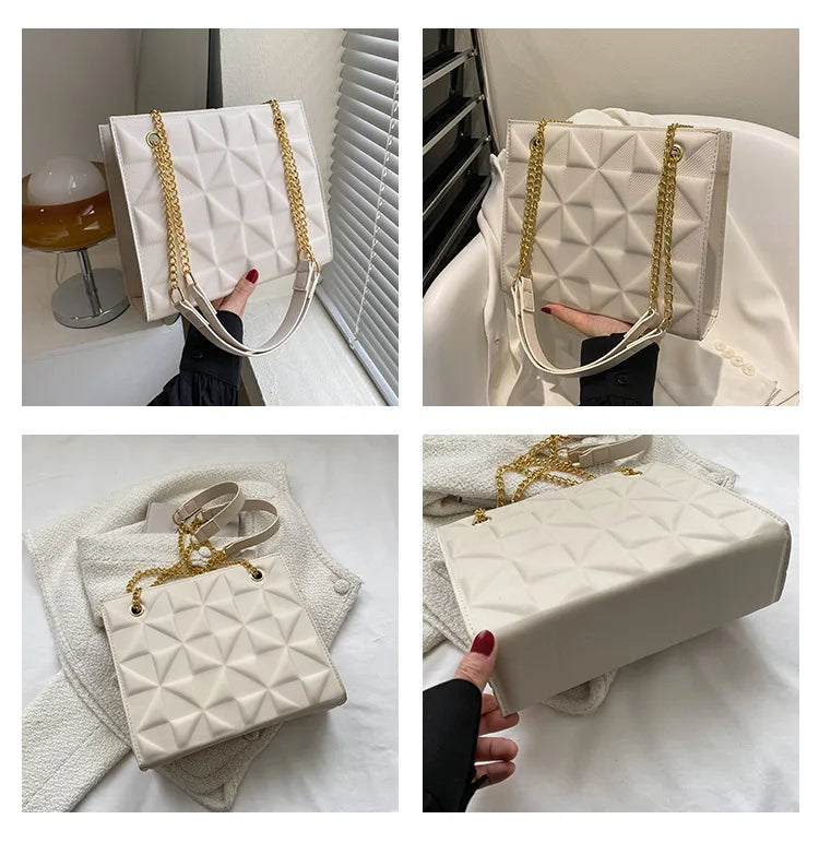 Ladies Fashion Large Capacity Chain Bag Retro Square Tote Bag Diamond Texture Shoulder Crossbody Daily Hundred Underarm Handbag