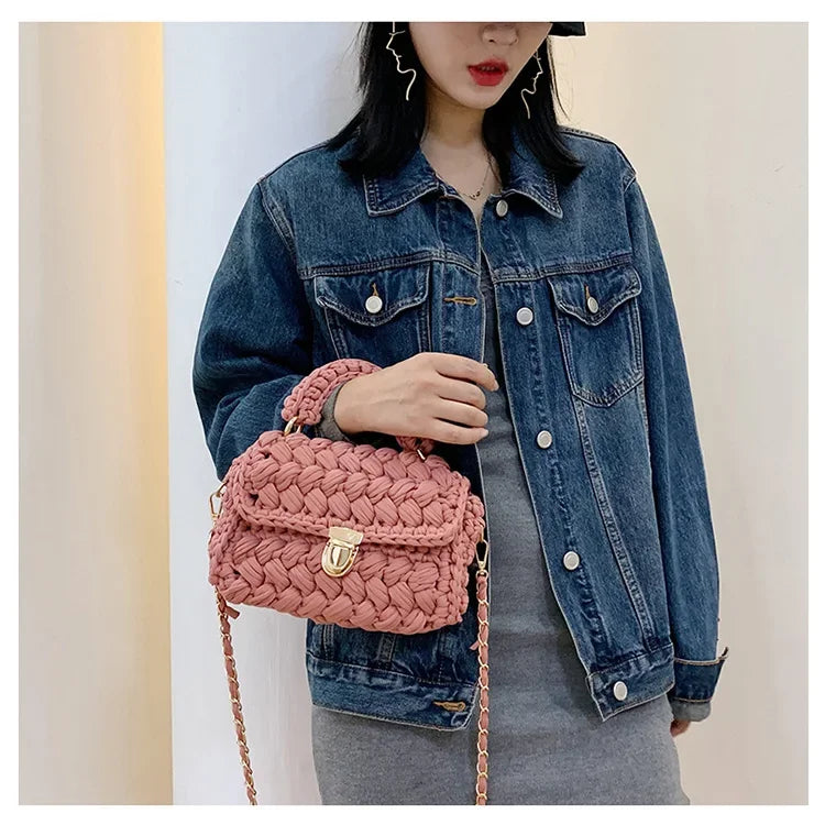 DIY Knitted Handbag Wallet Fashion Rope Woven Ladies Handbag Designer Casual Chain Shoulder Messenger Bag