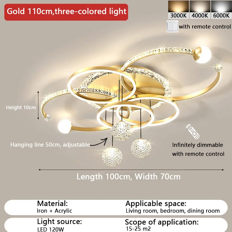 Modern Minimalist LED Ceiling Light Personalized Creative Ring Living Room Lights Gold Atmosphere Bedroom Study Chandelier