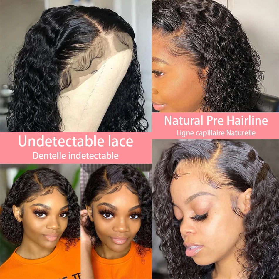 Brazilian Deep Water Wave Bob Wig 13x4 Lace Frontal Wig 100% Human Hair Short Curly 4x4 Closure Wig Preplucked Remy Hair 14 Inch