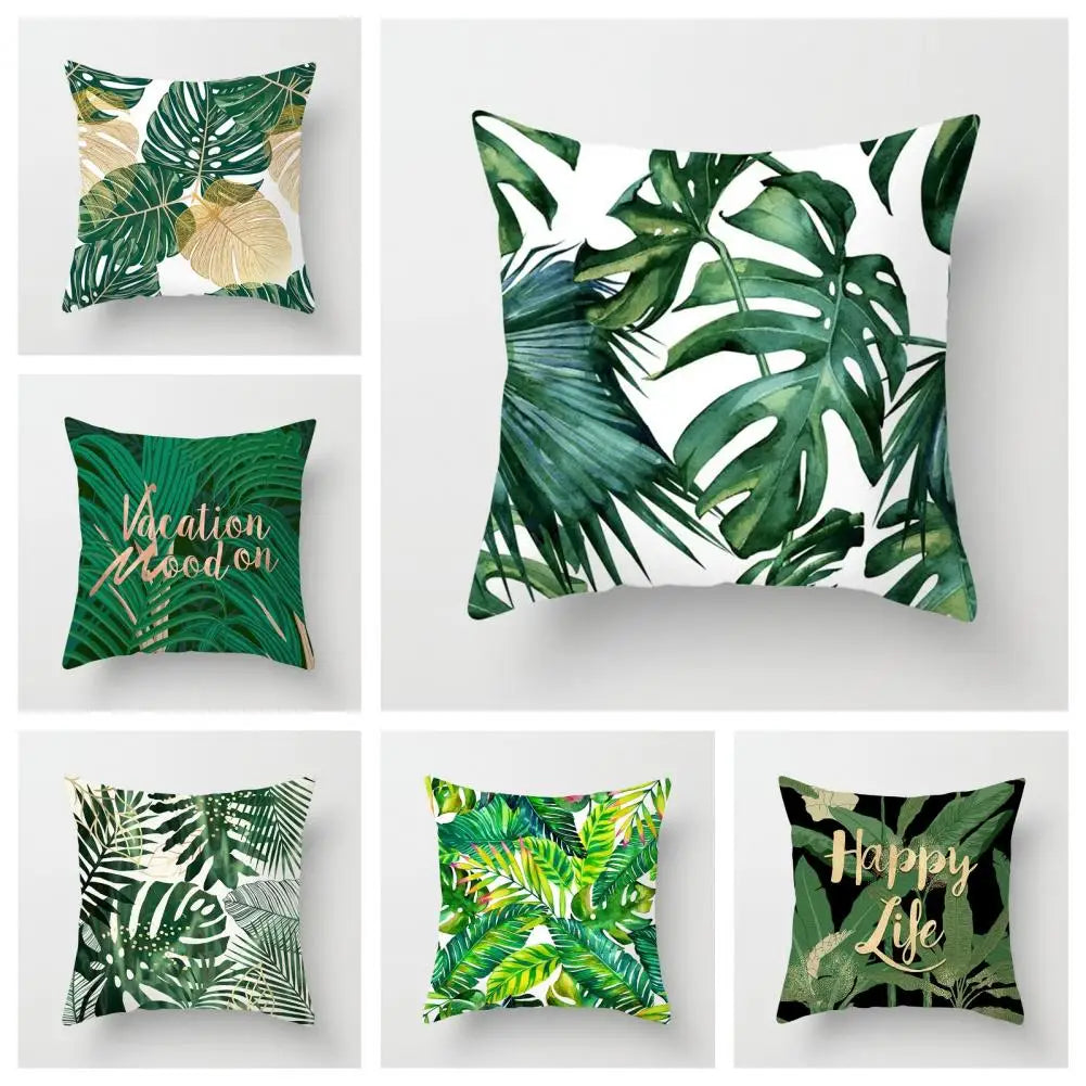 45cm Cushion Case Removable Polyester Green Plant Print Pillowcase Tropical Leaf Cactus Monstera Throw Cushion Cover Home Decor