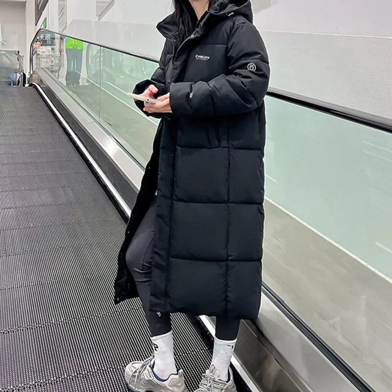 EVNISI Women Zipper Up Pockets Down Coat oversize Loose Coat Turtleneck Thicken Long Coat Women Casual Parkas 2024 Autumn Winter