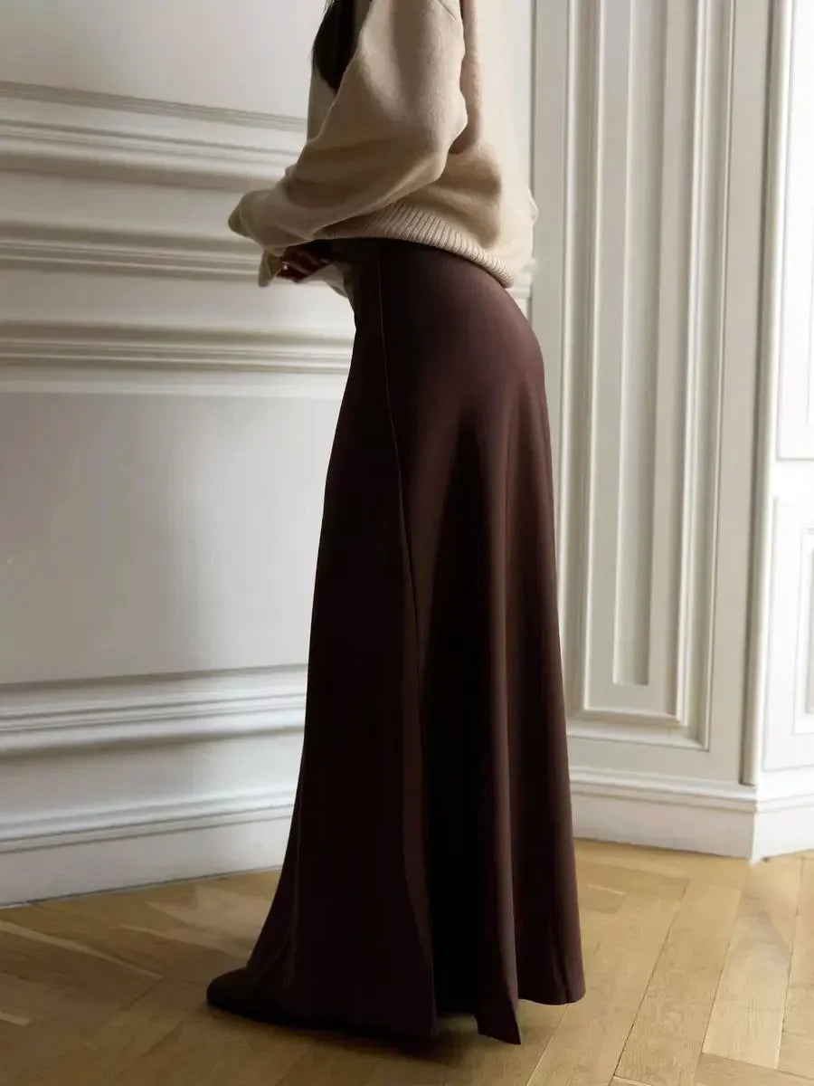 Wolfeel Casual Satin Women'S Skirt Spring Summer Fashion Loose High Waist Maxi Skirts Elegant Simple Slik Fishtail Skirt