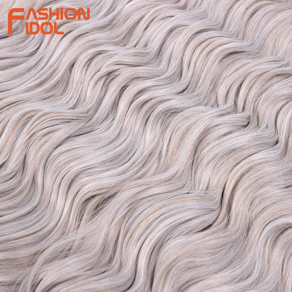 FASHION IDOL 24 Inch Synthetic Hair Water Wave Braiding Hair Extensions Ombre Rainbow color Deep Wave Curl Twist Crochet Hair