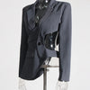 TWOTWINSTYLE Hollow Out Backless Slimming Blazers For Women Notched Collar Long Sleeve Spliced Button Irregular Blazer Female
