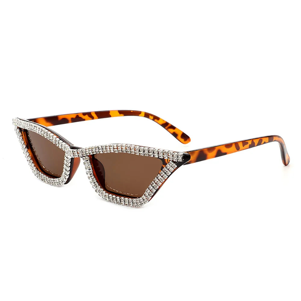 Fashion CAT EYE Rhinestone Bling Sunglasses Women Vintage Brand Luxury Small Frame Ladies Gradient Sun Glasses Oculos UV400