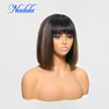 Nadula Hair Short Bob Wigs With Bangs Yaki Straight Short Bob Highlight Balayage Color Wig 4X2 T Part Lace 100% Human Hair Wigs