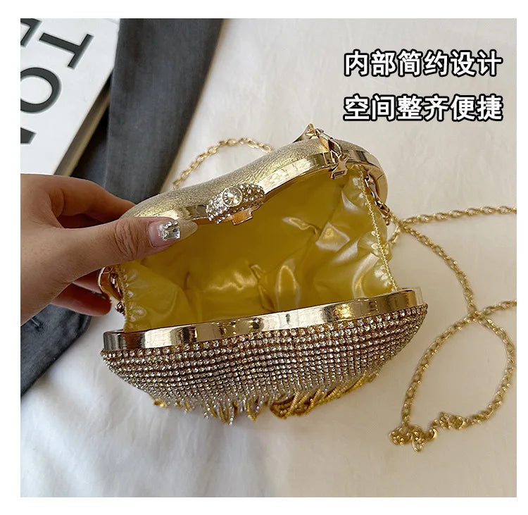 Rhinestone Evening Bag Heart Pattern Silver Handbag Womens Diamond Tassel Banquet Clutch And Purse Wedding Bridal Prom Wallets