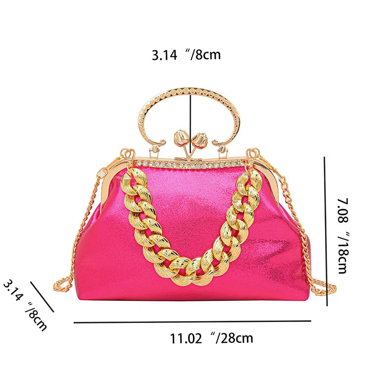 2024 Luxury Women Gold Green Chain Messenger Bags PU Leather Shoulder Bags Shell Clip Designer Handbag And Purse Wedding Clutch