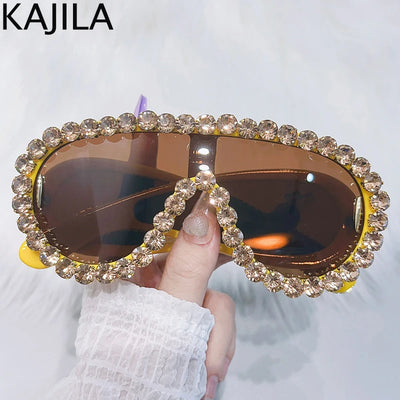 Oversized Punk Rhinestones Sunglasses Women 2024 Luxury Brand One-Piece Y2K Sports Sun Glasses for Lady Steampunk Eyewear UV400