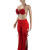 2022 Summer Women 2 Piece Set Floral Bra Tops and High Side Split Lace Up Wide Leg Pants Set Sweatsuit Tracksuit Outfits