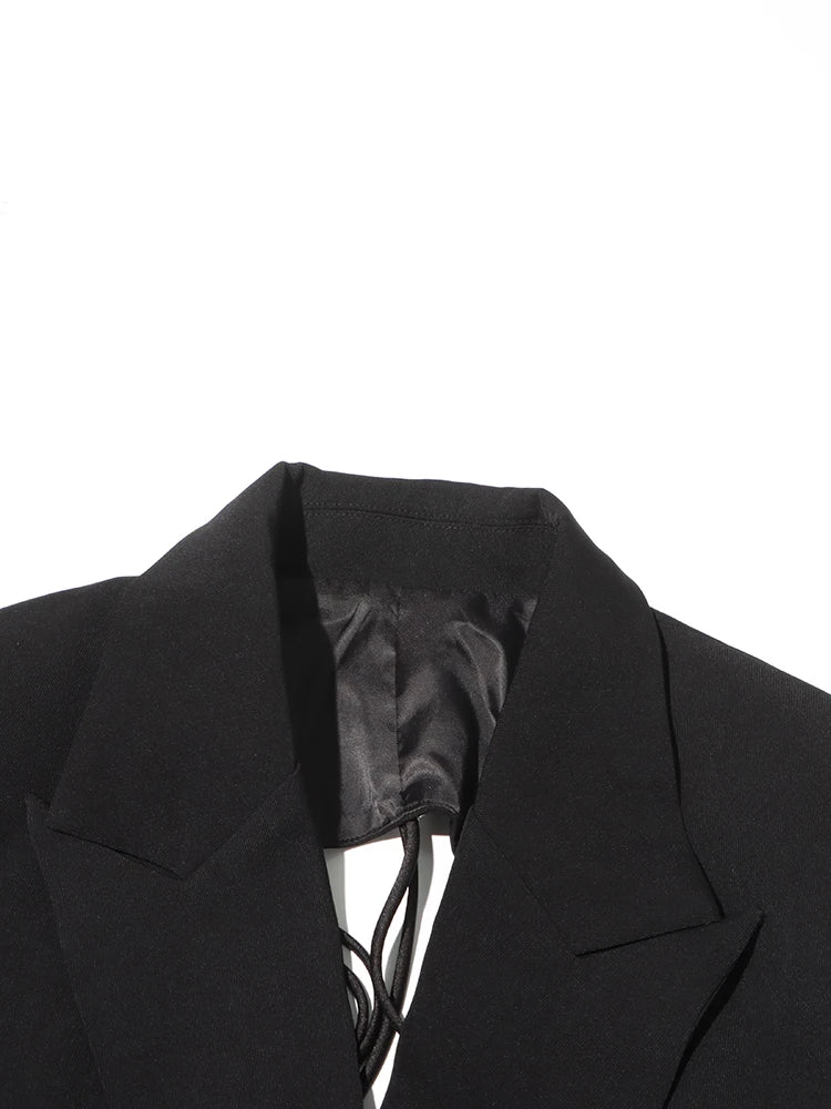 TWOTWINSTYLE Patchwork Diamonds Backless Blazer For Women Notched Collar Long Sleeve Spliced Button Chic Blazers Female Style