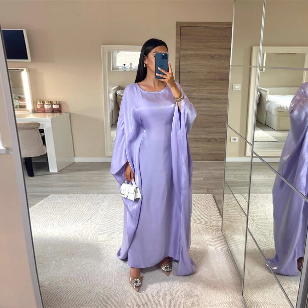 Batwing Butterfly Sleeve Satin Khimar Abaya Dubai Muslim Maxi Dress Kaftan Abayas For Women Kebaya Caftan Robe Femme Vestidos