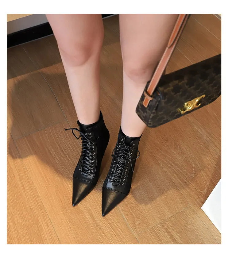 BIGTREE Shoes Cross Straps Sexy Women Boots Pointed Toe Stiletto High-heel Boots 2025 New Women's Ankle Boots Plus Size 42 43